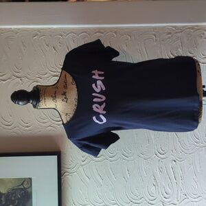 Victoria Secret navy top with CRUSH in a  light pink glitter. Small